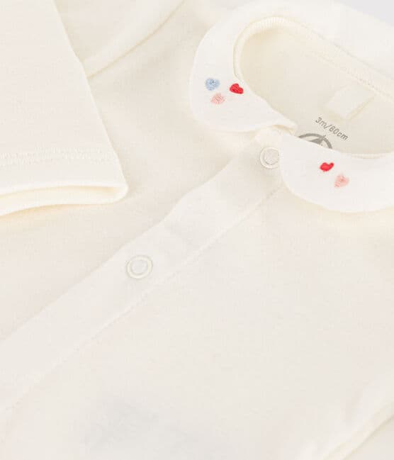 Babies' White Organic Cotton Bodysuit with Collar MARSHMALLOW white