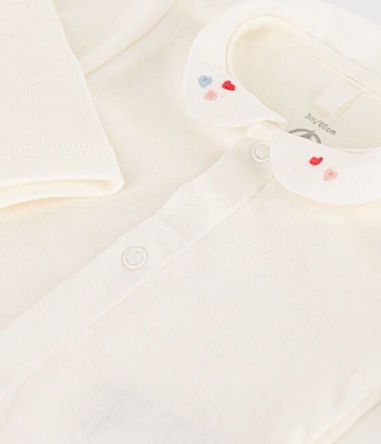 Babies' White Organic Cotton Bodysuit with Collar MARSHMALLOW white