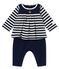 Baby girl's long all-in-one SMOKING blue/MARSHMALLOW white