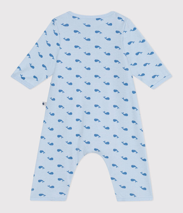 Babies' footless whale-patterned cotton bodyjama blue/blue