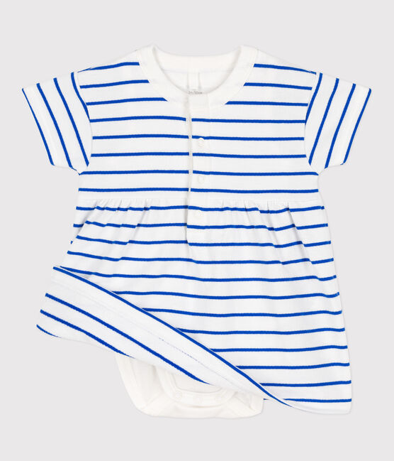 Babies' Fleece Dress/Bodysuit MARSHMALLOW white/PERSE blue