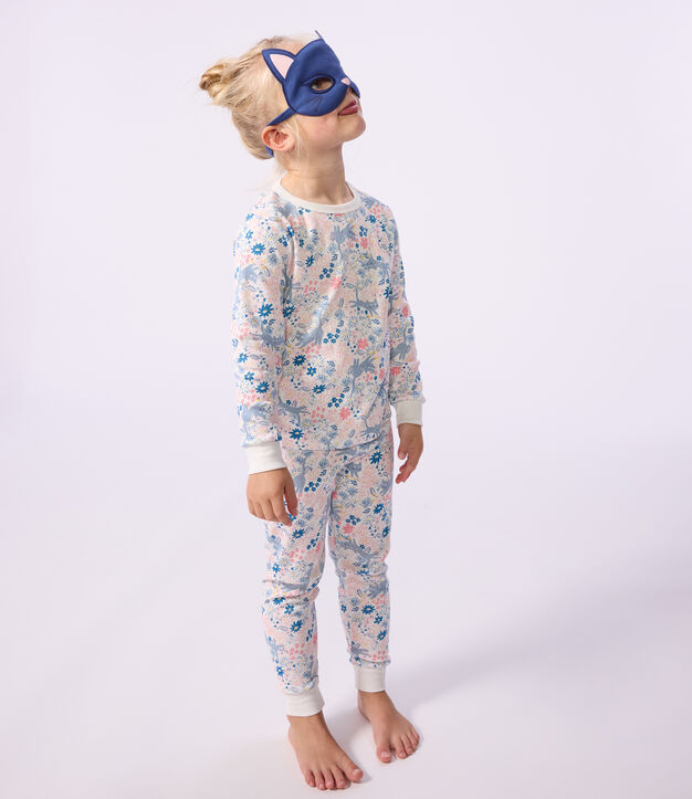 Children's floral print cotton fancy dress pyjamas white/multicolor
