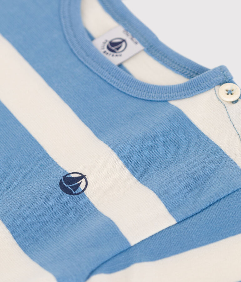 Babies' short-sleeved stripy cotton T-shirt ALASKA blue/AVALANCHE