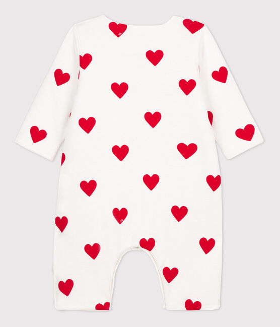 Babies' Ribbed Red Heart Jumpsuit MARSHMALLOW white/TERKUIT red