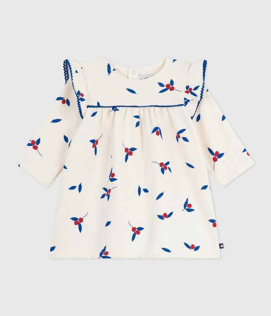 Babies' long sleeved berry-print cotton dress MILK /MULTICO