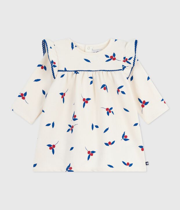 Babies' long sleeved berry-print cotton dress Ecru/multicolor