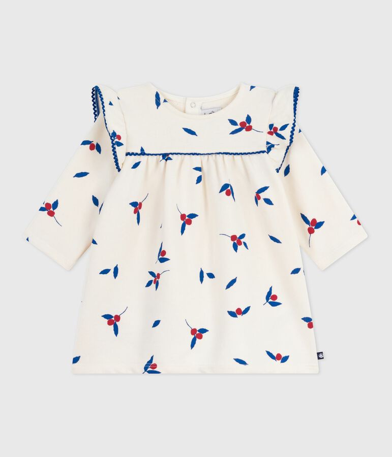 Babies' long sleeved berry-print cotton dress Ecru/multicolor