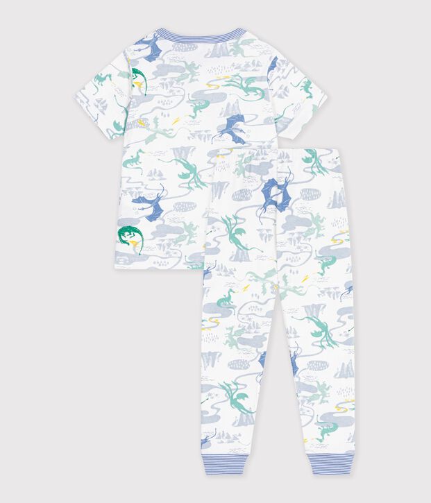 Children's printed cotton pyjamas with short sleeves and long legs white/multicolor