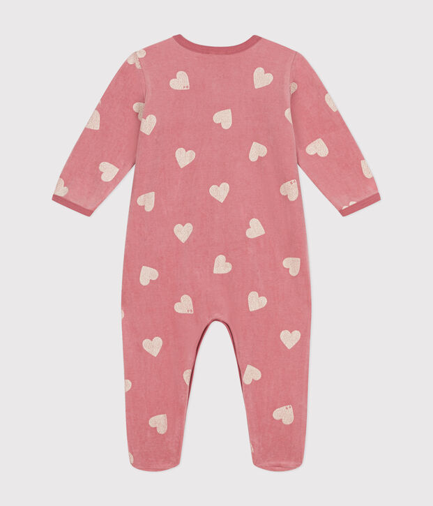 Babies' heart pattern velour pyjamas pink/white