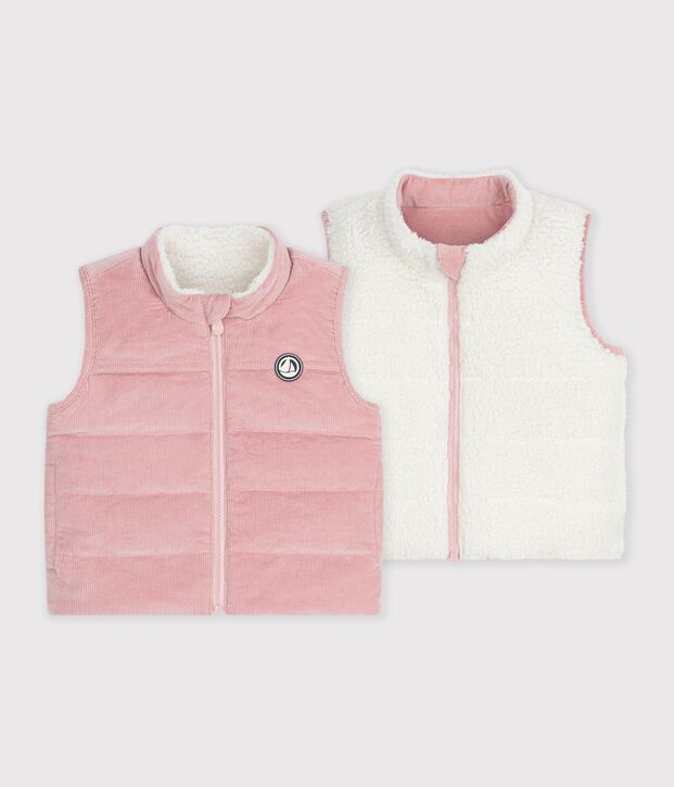 Babies' sleeveless reversible sherpa velour puffer jacket pink/ecru