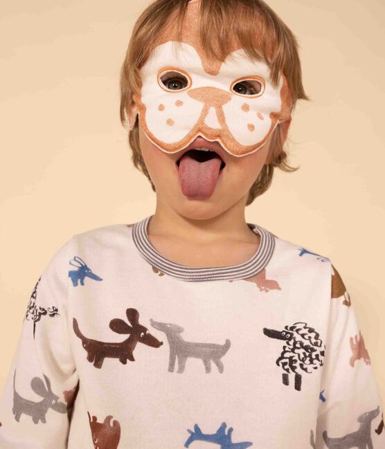 Children's Unisex Dog Fancy Dress Fleece Pyjamas with mask  MARSHMALLOW white/MULTICO white