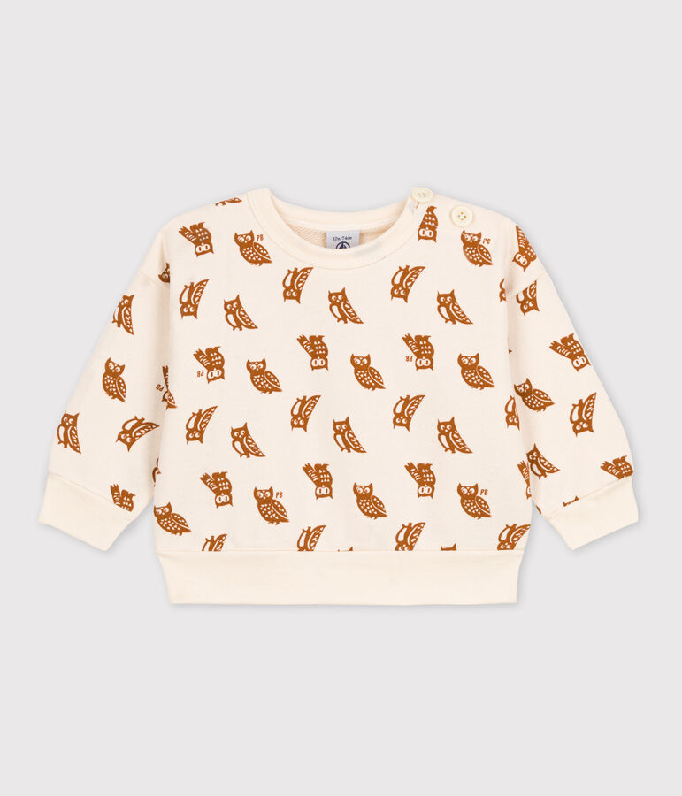 Babies' Owl Patterned Cotton Sweatshirt Ecru/brown