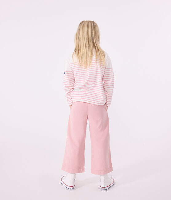 Children's long-sleeved cotton Breton T-shirt MARSHMALLOW white/CHARME pink