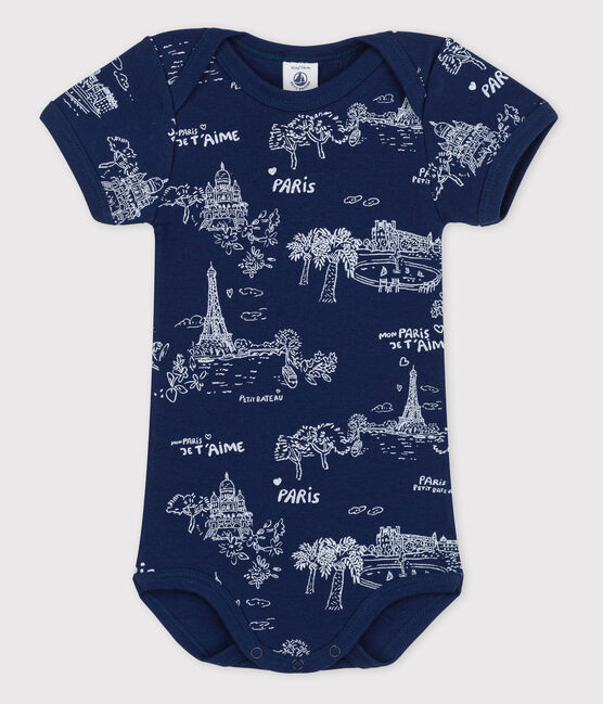 Baby Girls' Short-Sleeved Bodysuit MEDIEVAL blue/ECUME white