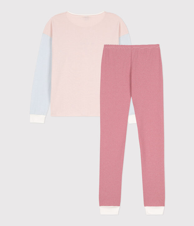 Women's Pinstriped Tricolour Cotton Pyjamas white/multicolor