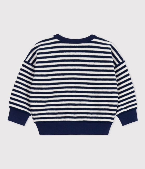 Babies' Striped Terry Sweatshirt MEDIEVAL blue/MARSHMALLOW white