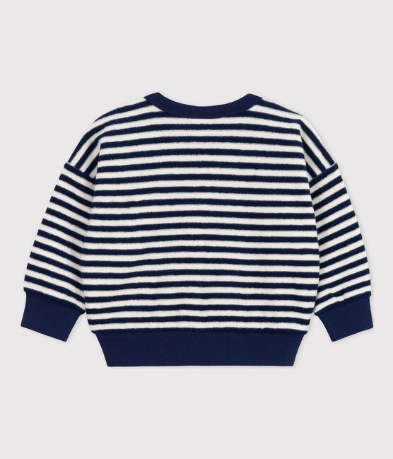 Babies' Striped Terry Sweatshirt MEDIEVAL blue/MARSHMALLOW white