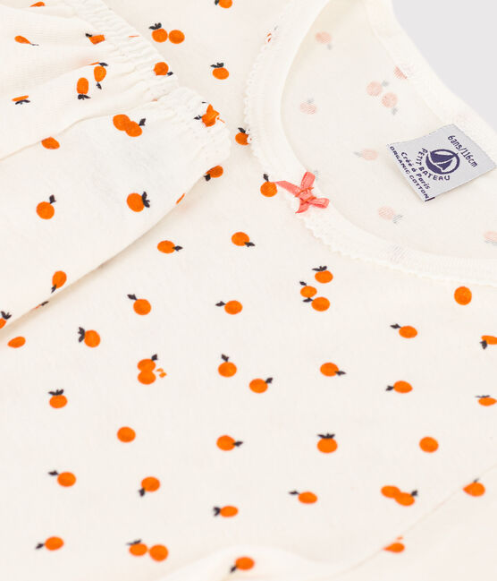 Girls' Orangette Themed Cotton Short Pyjamas MARSHMALLOW white/MULTICO white