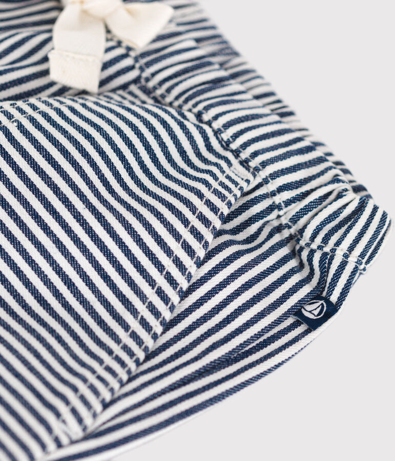 Babies' cotton canvas trousers blue/white