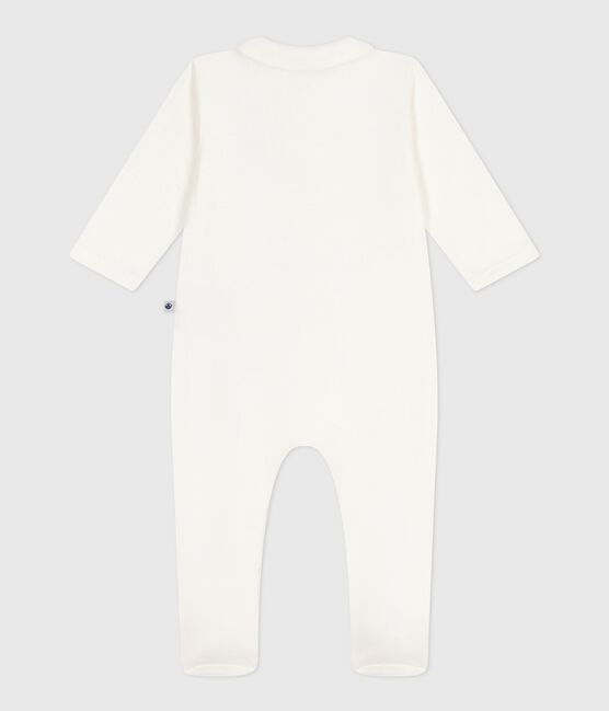 Babies' tube-knit pyjamas with a plain collar MARSHMALLOW white