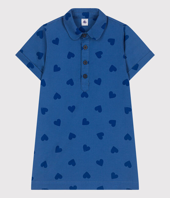 Children's short-sleeved heart-patterned cotton dress ALASKA FONCE blue/MEDIEVAL