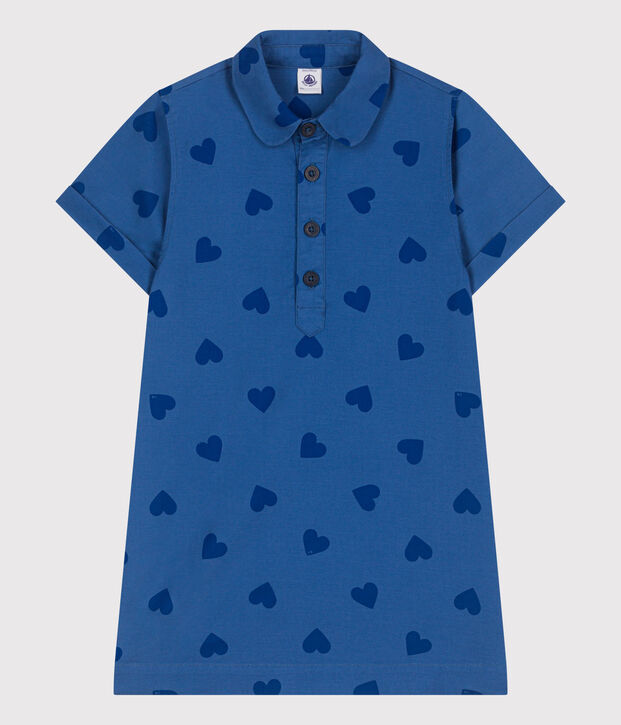 Children's short-sleeved heart-patterned cotton dress blue/blue