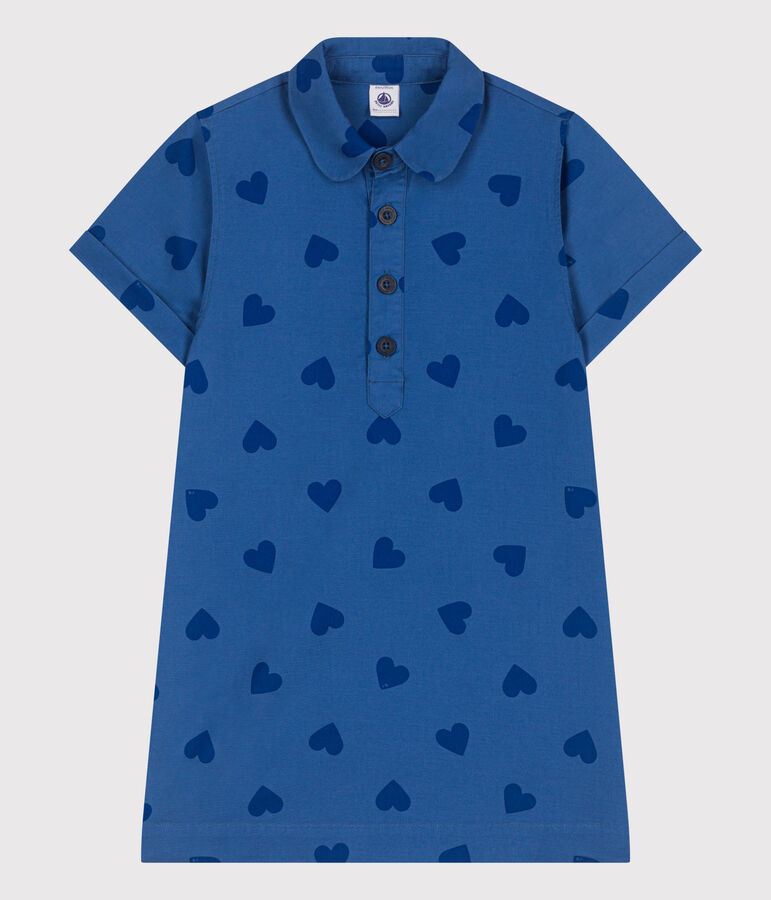 Children's short-sleeved heart-patterned cotton dress blue/blue