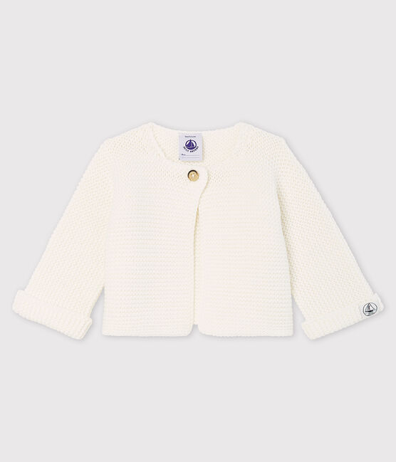 Babies' Organic Cotton Knitted Cardigan MARSHMALLOW white
