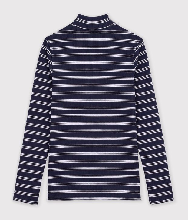 Women's stripy cotton rollneck top blue/white