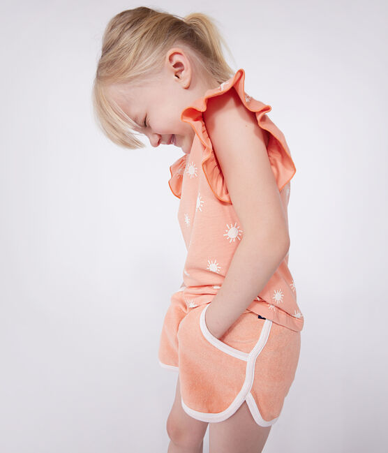 Children's printed short-sleeved cotton T-shirt ABRICOT orange/MARSHMALLOW