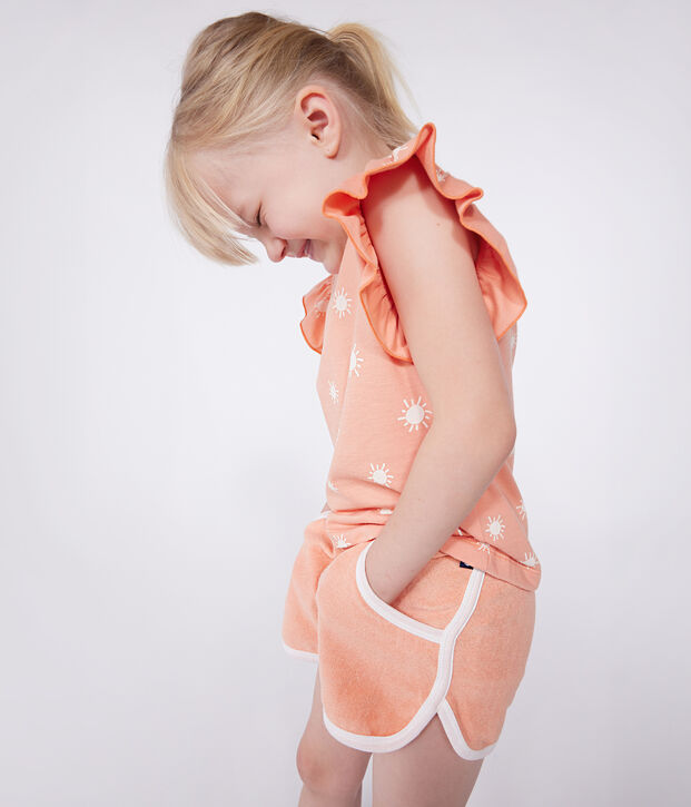 Children's printed short-sleeved cotton T-shirt orange/white