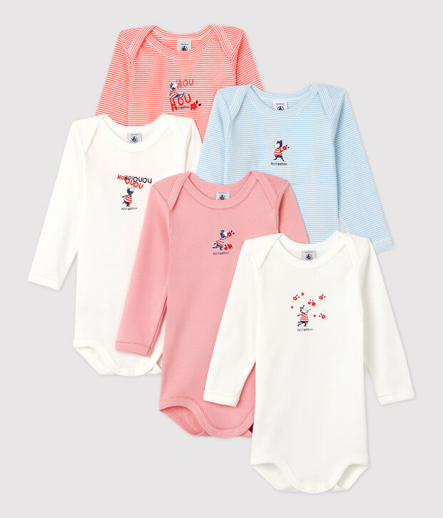 Baby Girls' Long-Sleeved Cotton Bodysuit - 5-Pack multicolor