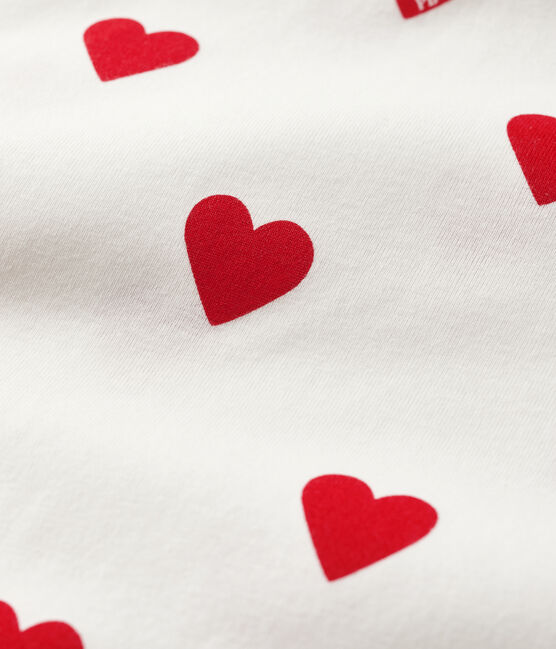 Girls' Heart Patterned Cotton Nightdress MARSHMALLOW white/TERKUIT red