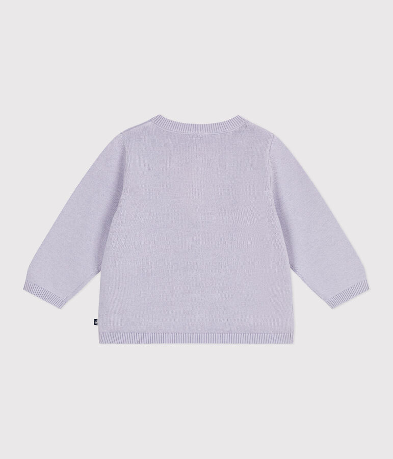 Babies' plain knitted cotton cardigan purple