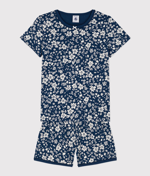 Girls' Floral Cotton Short Pyjamas blue/white