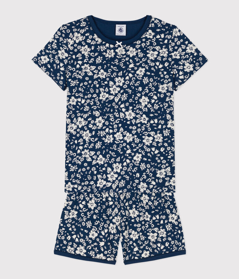 Girls' Floral Cotton Short Pyjamas blue/white