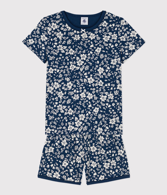 Girls' Floral Cotton Short Pyjamas INCOGNITO /MARSHMALLOW