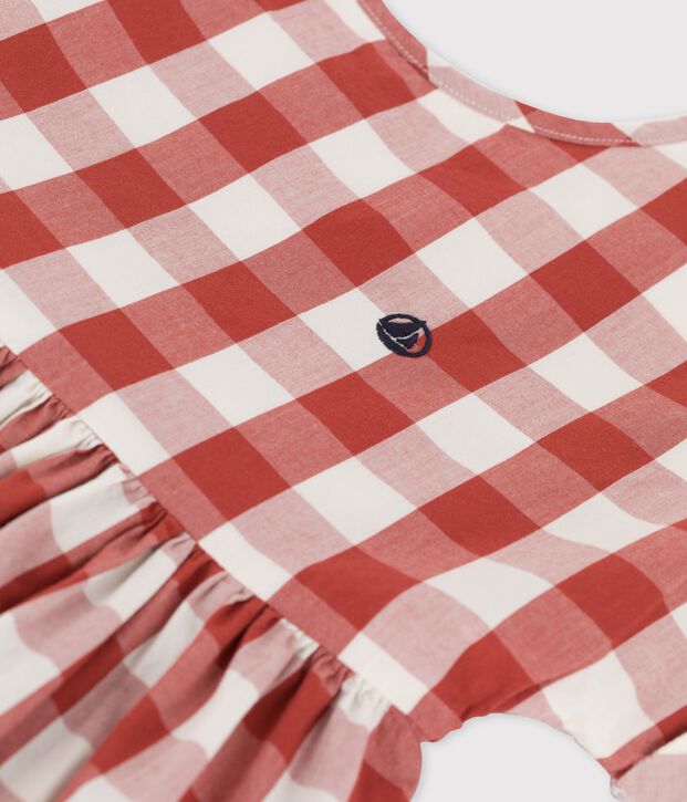 Girls' Short-Sleeved Poplin Dress brown/ecru