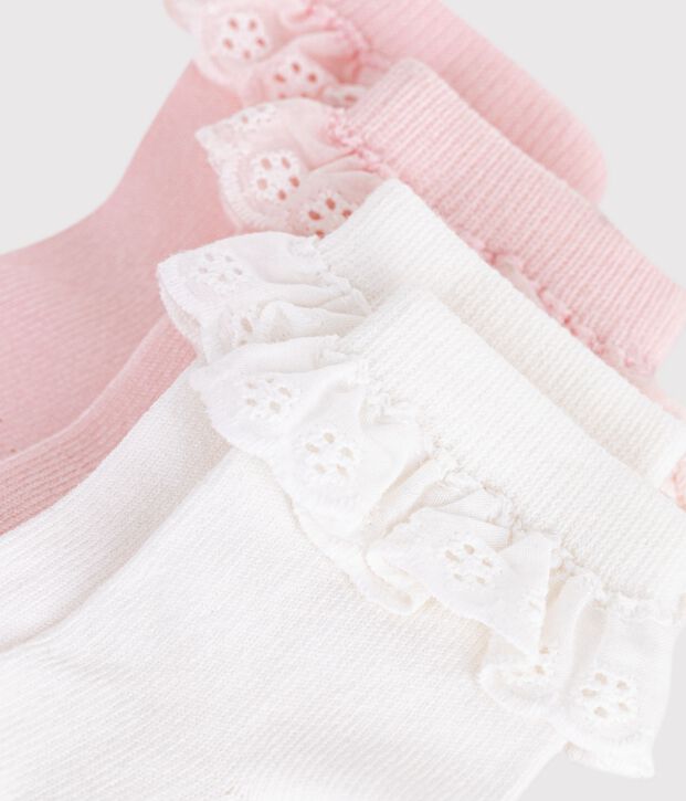 Pack of 2 pairs of babies' cotton socks with frills multicolor