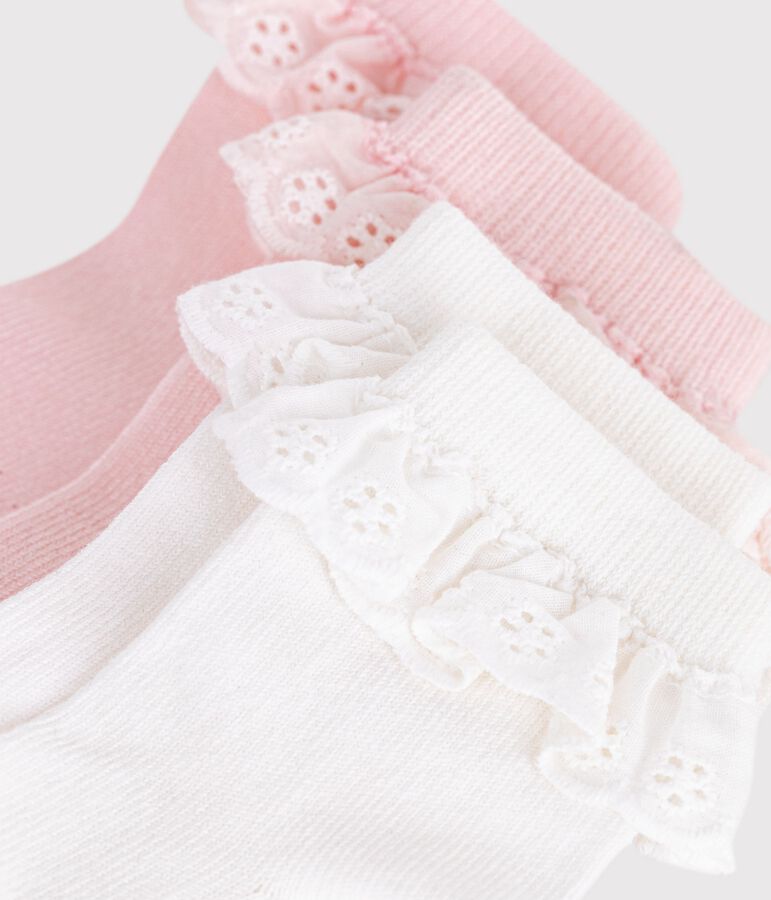 Pack of 2 pairs of babies' cotton socks with frills multicolor