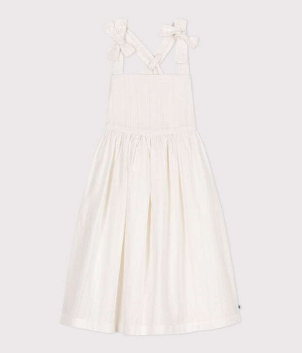 Children's long strappy dress in plain cotton white