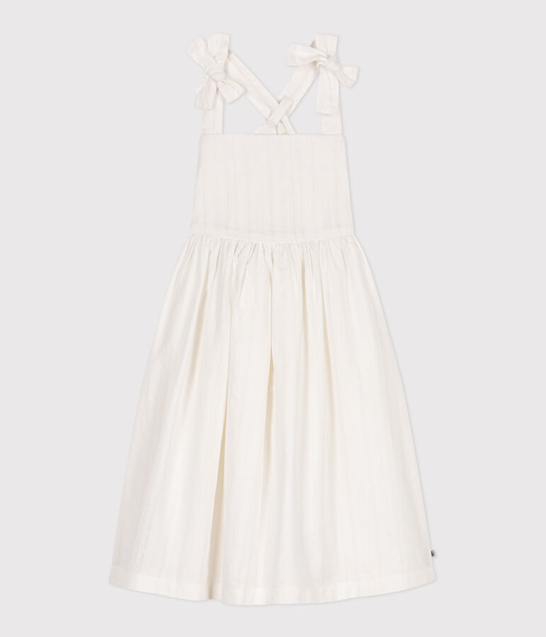 Children's long strappy dress in plain cotton ECUME white