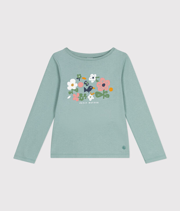 Little girls' long-sleeved rib knit T-shirt green