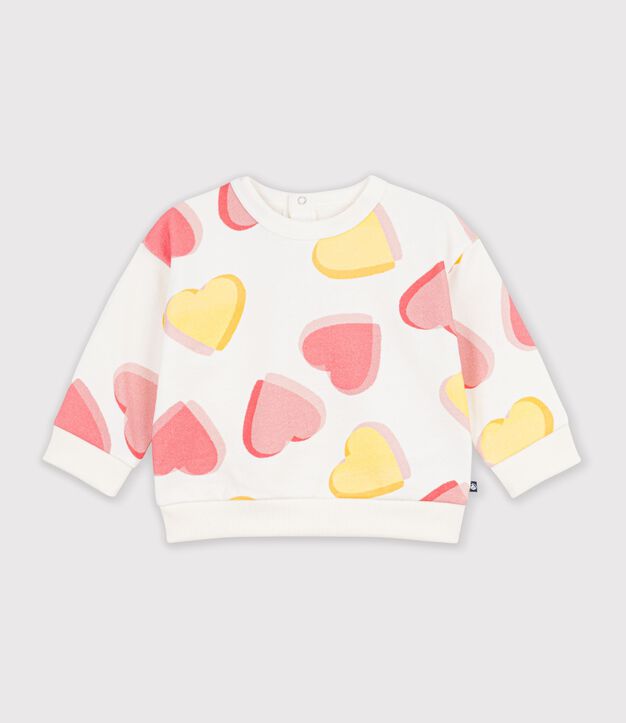 Babies' heart-print cotton sweatshirt white/multicolor