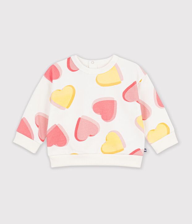 Babies' heart-print cotton sweatshirt white/multicolor