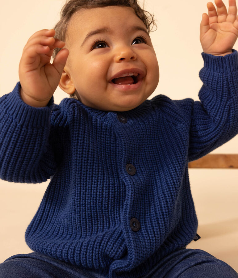 Babies' Knitted Cotton Cardigan blue