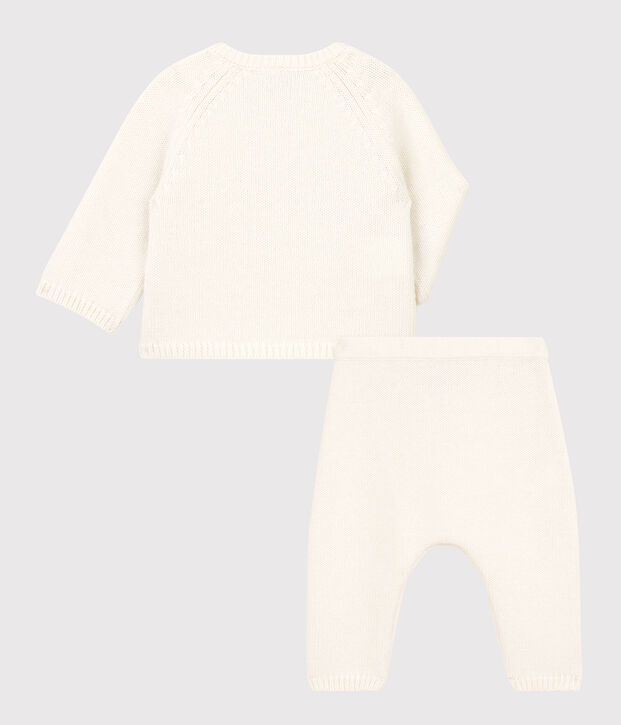 Babies' Wool/Cotton Knit Clothing - 2-Piece Set white