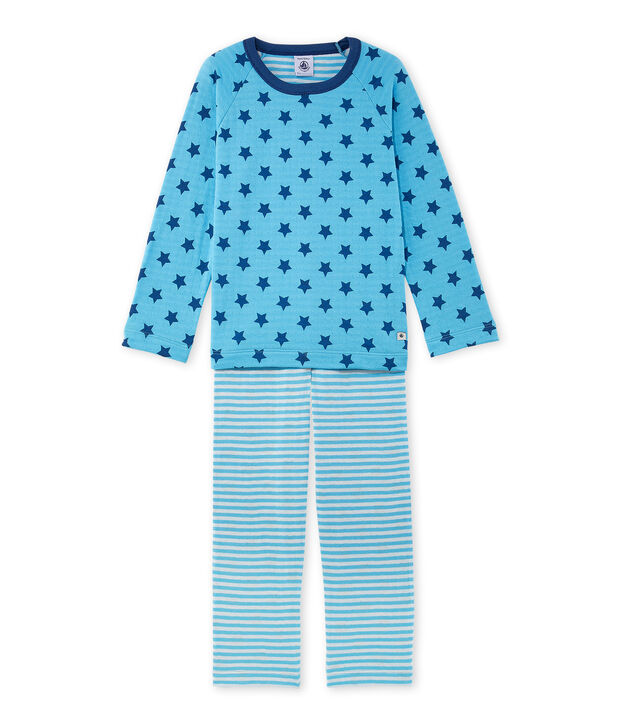 Boys' pyjamas in print / striped tube knit blue/blue