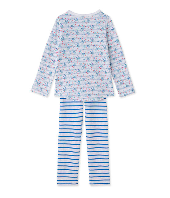 Girls' pyjamas in reversible tube knit ECUME white/BLEU blue/MULTICO