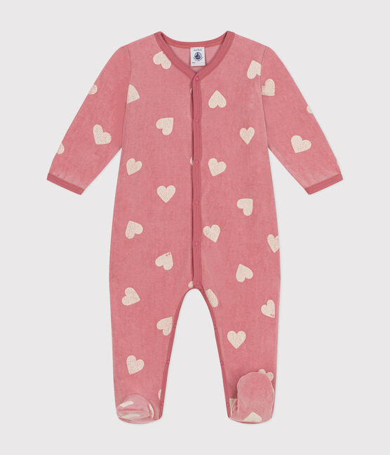Babies' heart pattern velour pyjamas ROSEWOOD pink/MARSHMALLOW